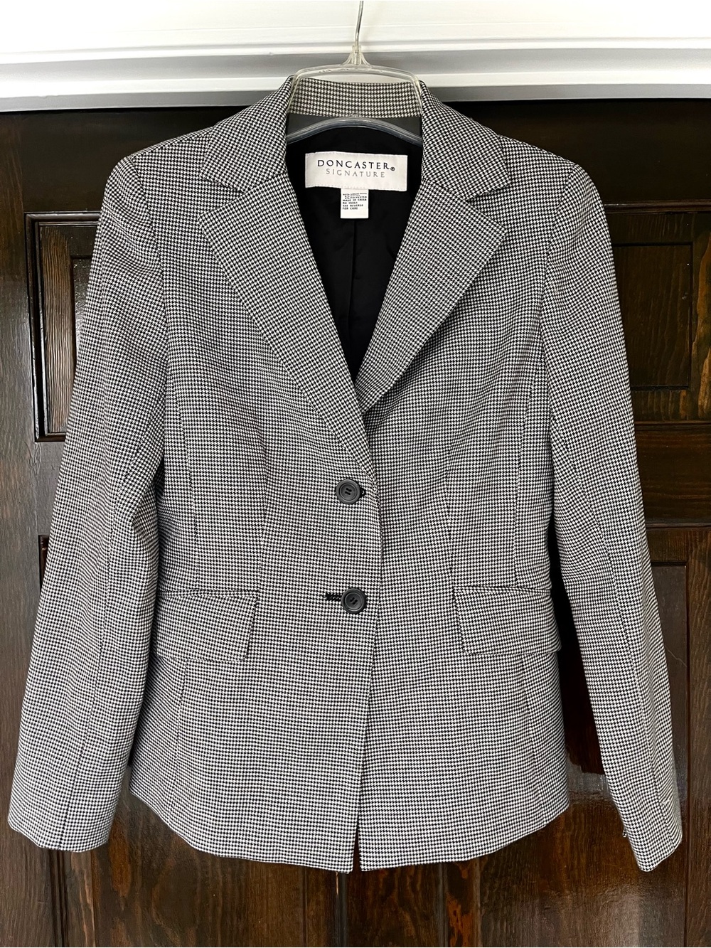 Vintage Women’s Houndstooth Black & White Blazer, Padded Suit Jacket, Medium